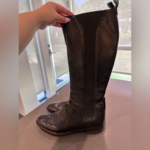 YSL Black leather equestrian knee high boot size 40